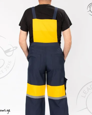ლურჯ-ყვითელი სამუშაო კომბინეზონი უკანა ხედი