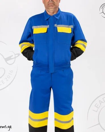 ლურჯი ამრეკლავი სამუშაო კომბინიზონი სრული ხედი
