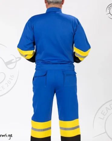 ლურჯი ამრეკლავი სამუშაო კომბინიზონი უკანა ხედი