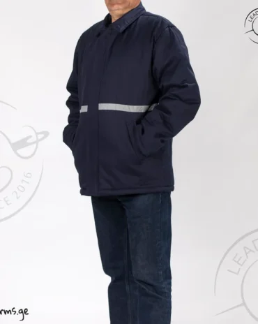 მუქი ლურჯი სამუშაო ქურთუკი ამრეკლავი ზოლით წინა ხედი