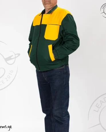 სამუშაო ფორმა მწვანე ყვითელი ქურთუკი წინა ხედი