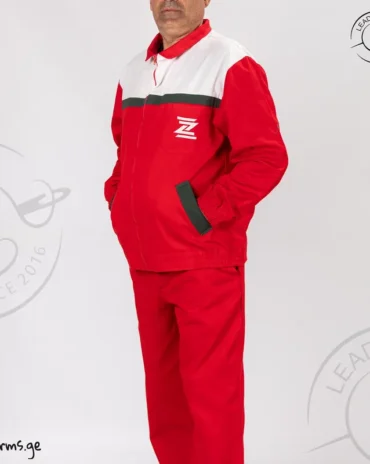 წითელი ბრენდირებული სამუშაო კოსტიუმი წინა ხედი